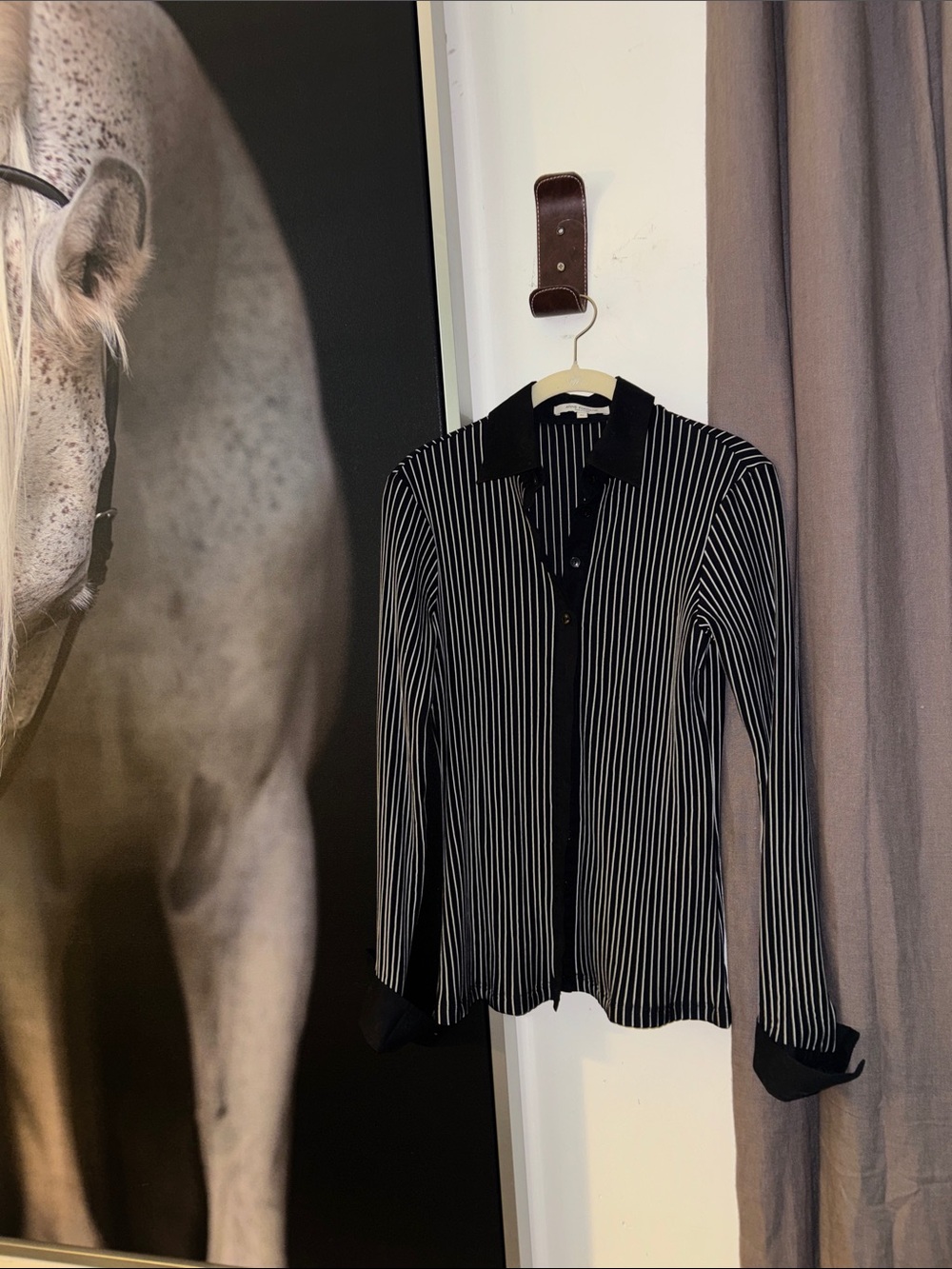 Anne Fontaine Black and White Striped Blazer-Style Shirt Jacket